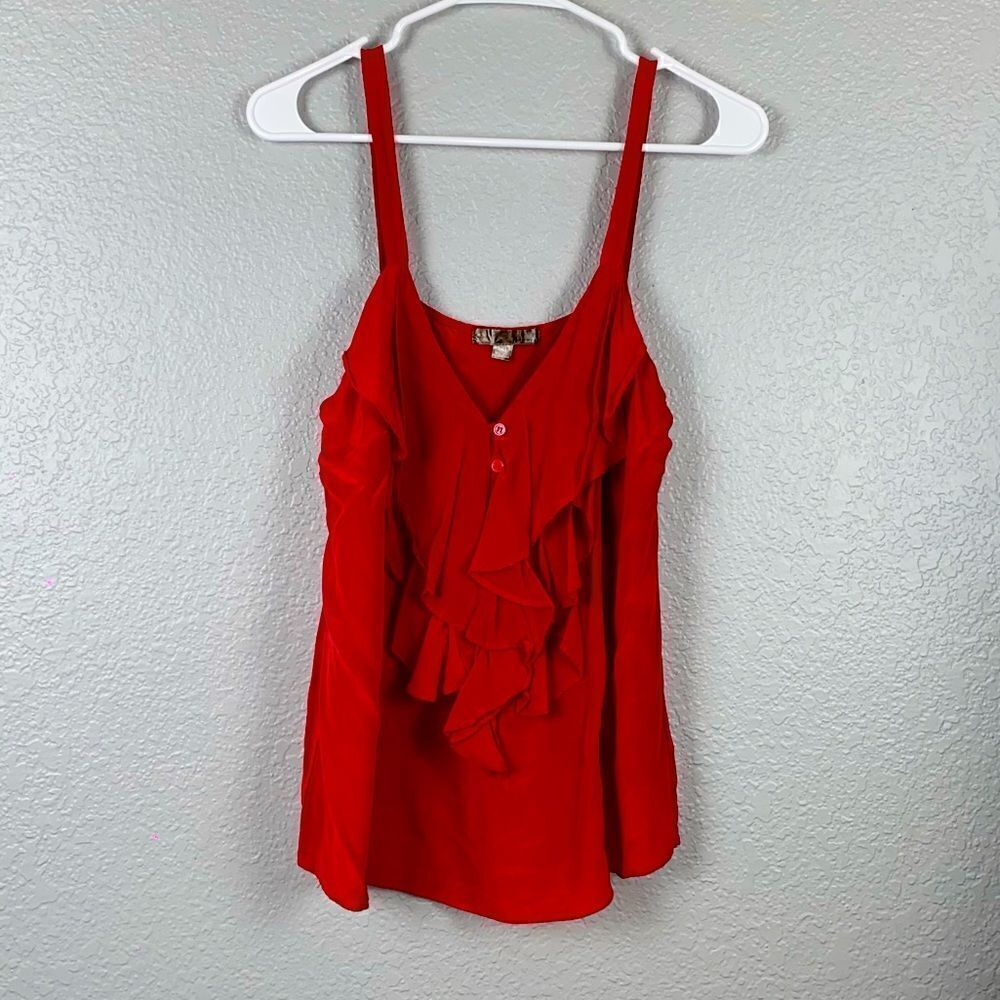 Love 21 V-Neck Two Button Sleeveless Red Tops | Size L